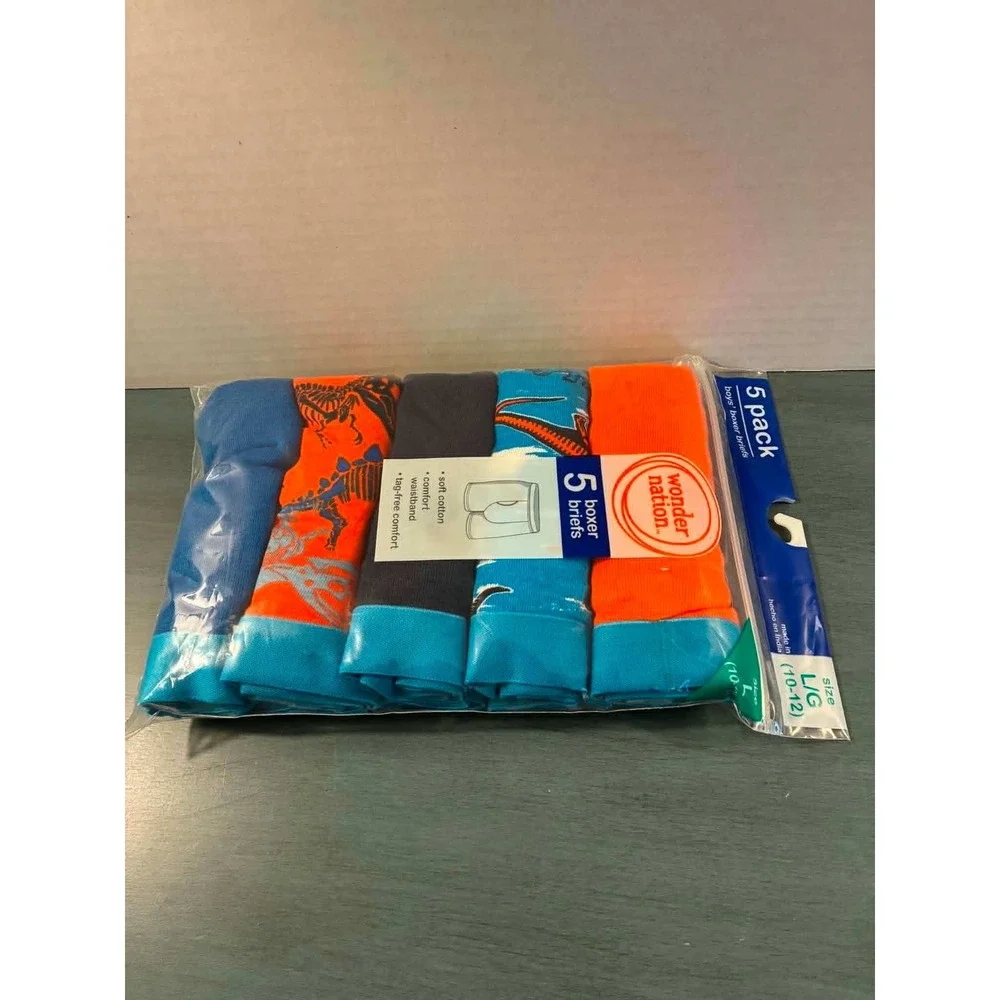 Wonder Nation‎ Boys 5 Boxer Briefs Size L 10-12 Dinosaur Cotton Tag Free